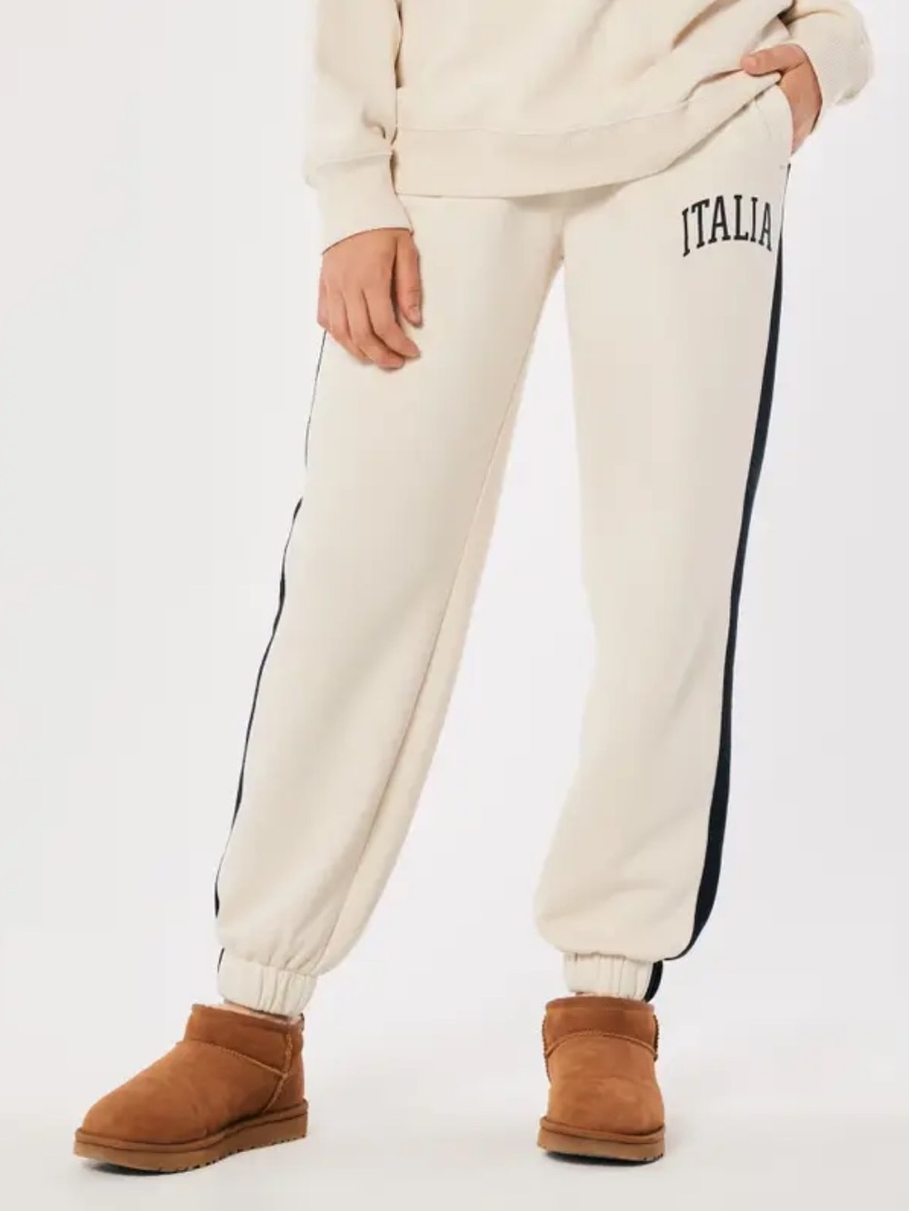 Hollister Cream Joggers with Black Side Stripe
